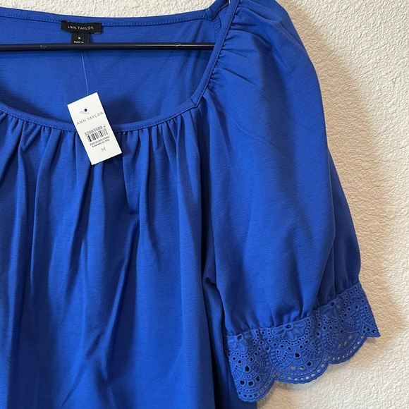 💙 NWT!! Ann Taylor Embroidered Trum Balloon Sleeve Square Neck Blouse! Size M - Picture 8 of 16